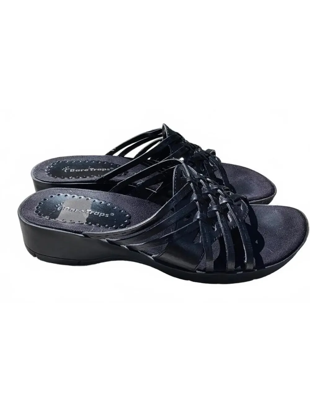 Bare Traps Black Woven Strap Slip-On Sandals sz 8.5
